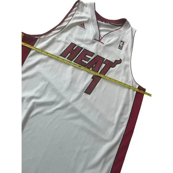 ADIDAS NBA MIAMI HEAT BOSH #1 JERSEY STITCHED WHITE RED SZ XL 2011 BASKETBALL